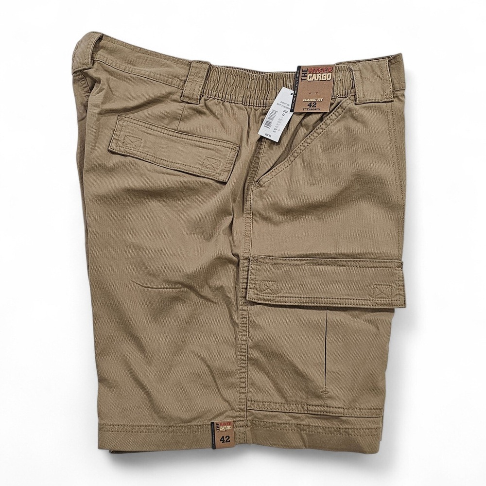 NWT Roundtree & Yorke Cargo Shorts 42 Brown Classic Fit 7" Inseam Elastic‎